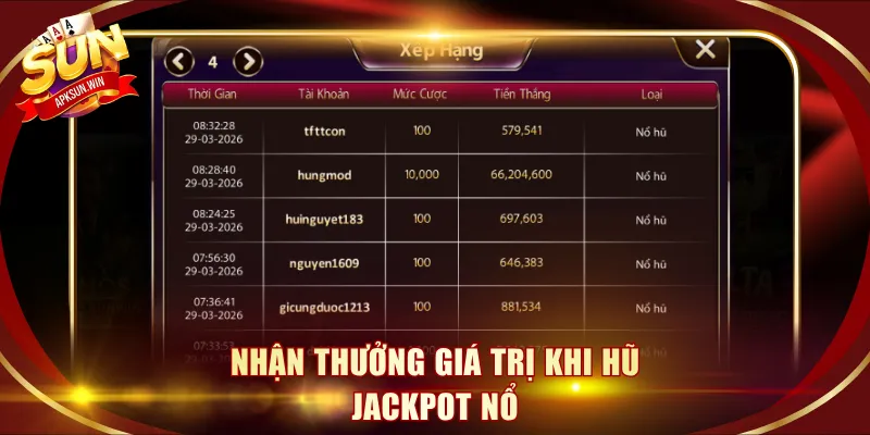 Nhận thưởng giá trị khi hũ jackpot nổ